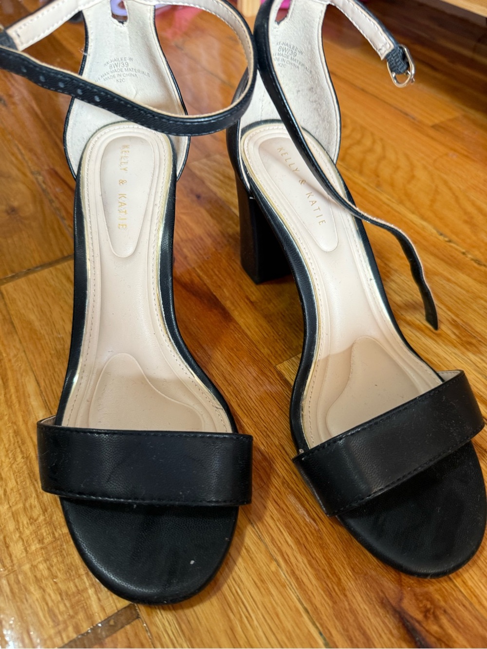 Kelly & Katie Black Ankle-Strap Block Heel Sandals